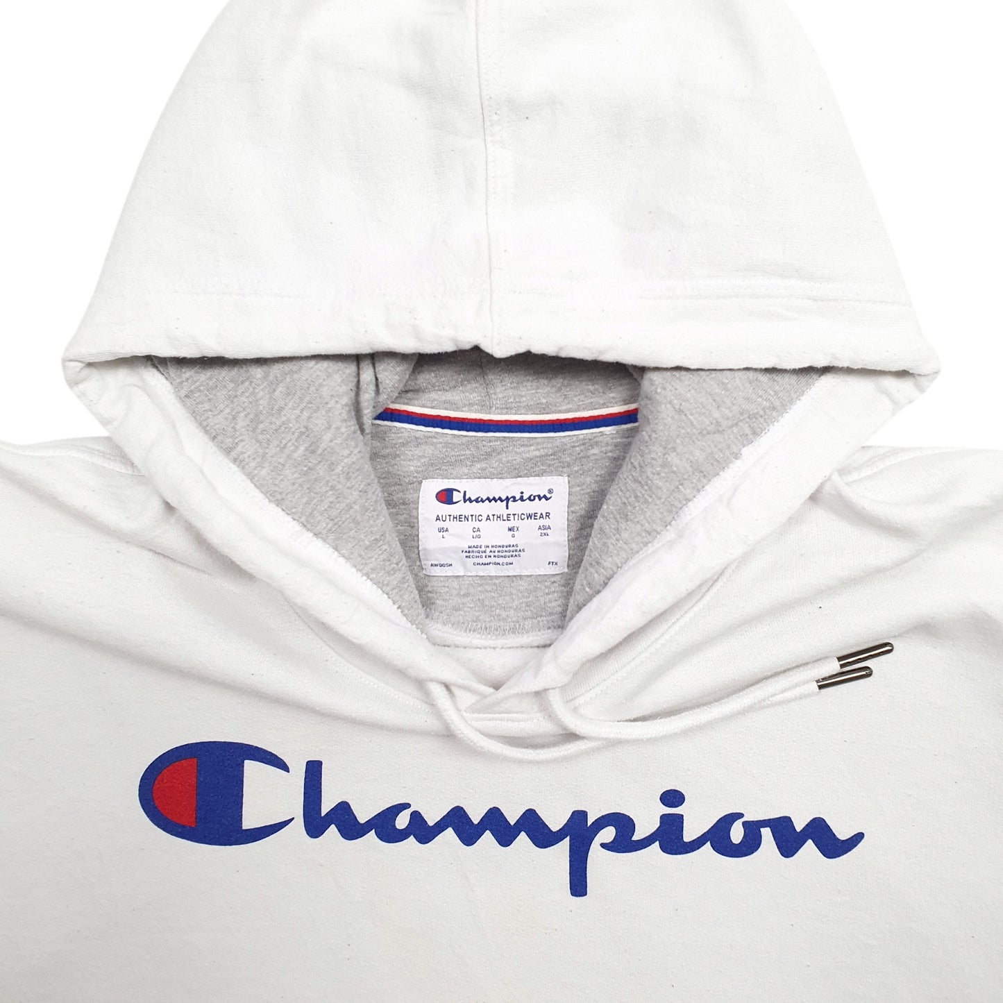 Mens White Champion Spellout Hoodie Jumper