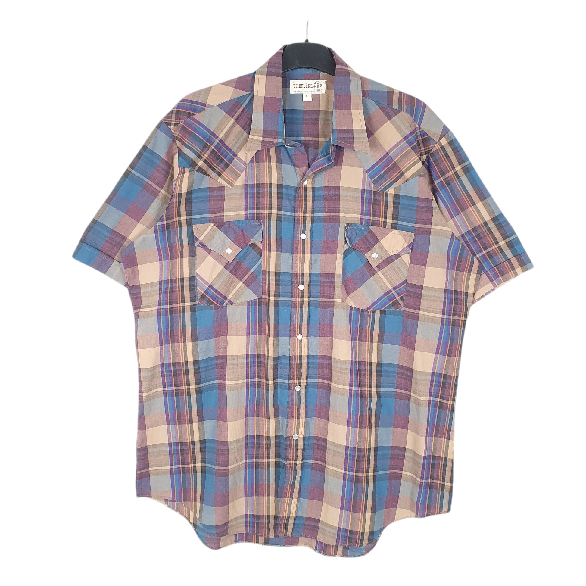 Mens Beige Sheplers Western Vintage Pearl Snap Cowboy Short Sleeve Shirt