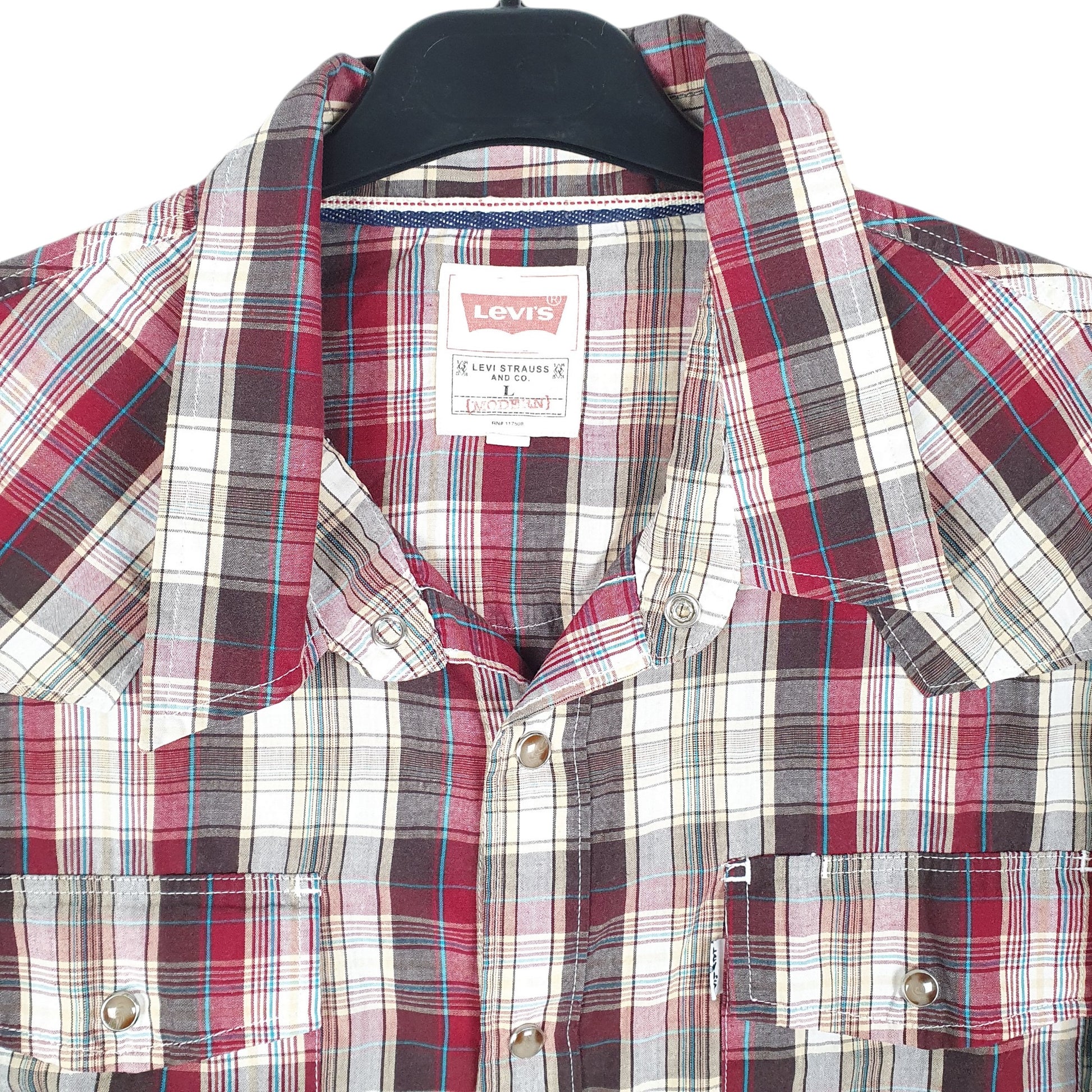 Mens Burgundy Levis Western Modern Snap Button Long Sleeve Shirt