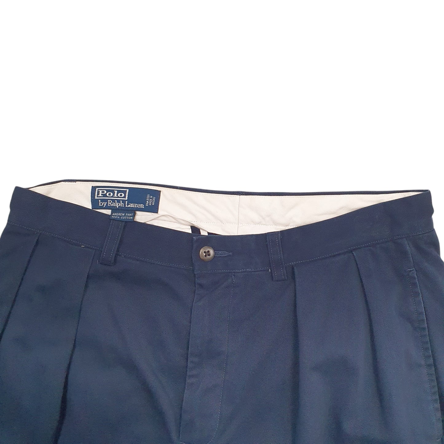 Mens Navy Polo Ralph Lauren Double Pleated Vintage 2000's Chino Trousers