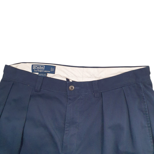 Mens Navy Polo Ralph Lauren Double Pleated Vintage 2000's Chino Trousers