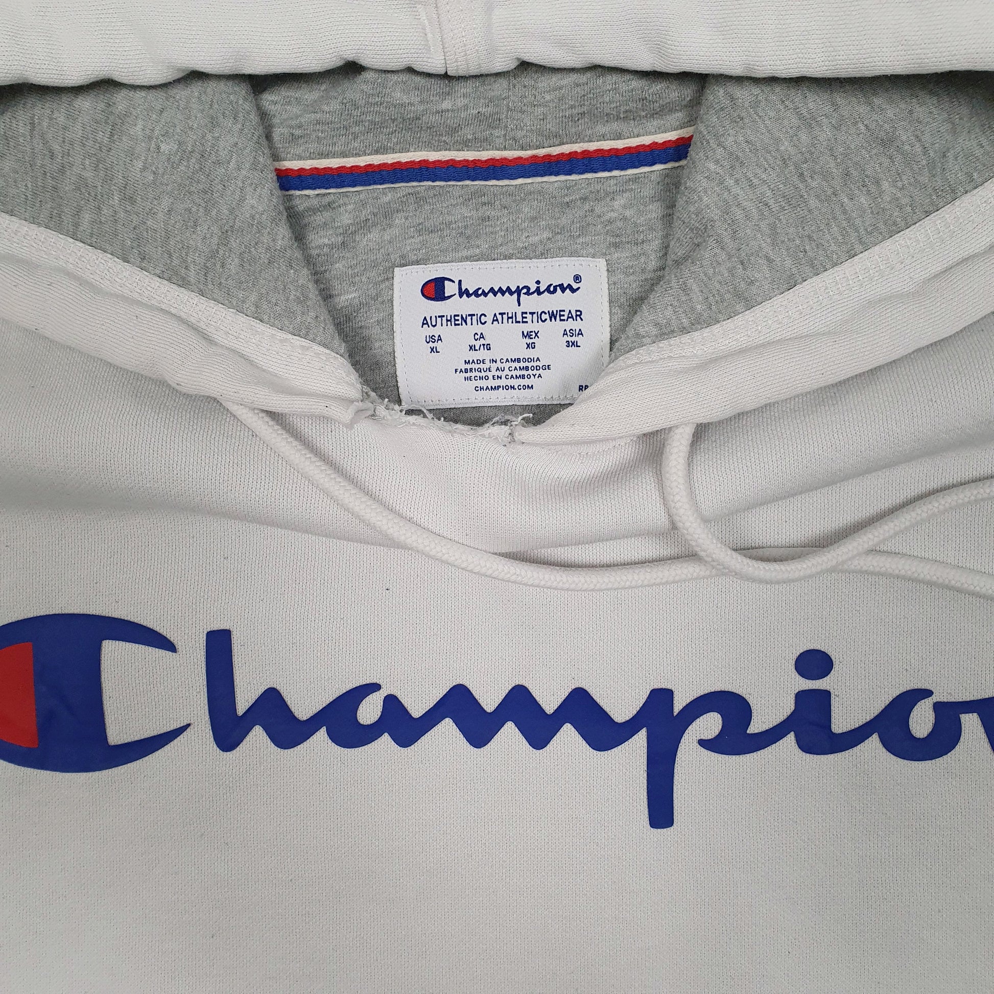 Mens White Champion Spellout Hoodie Jumper