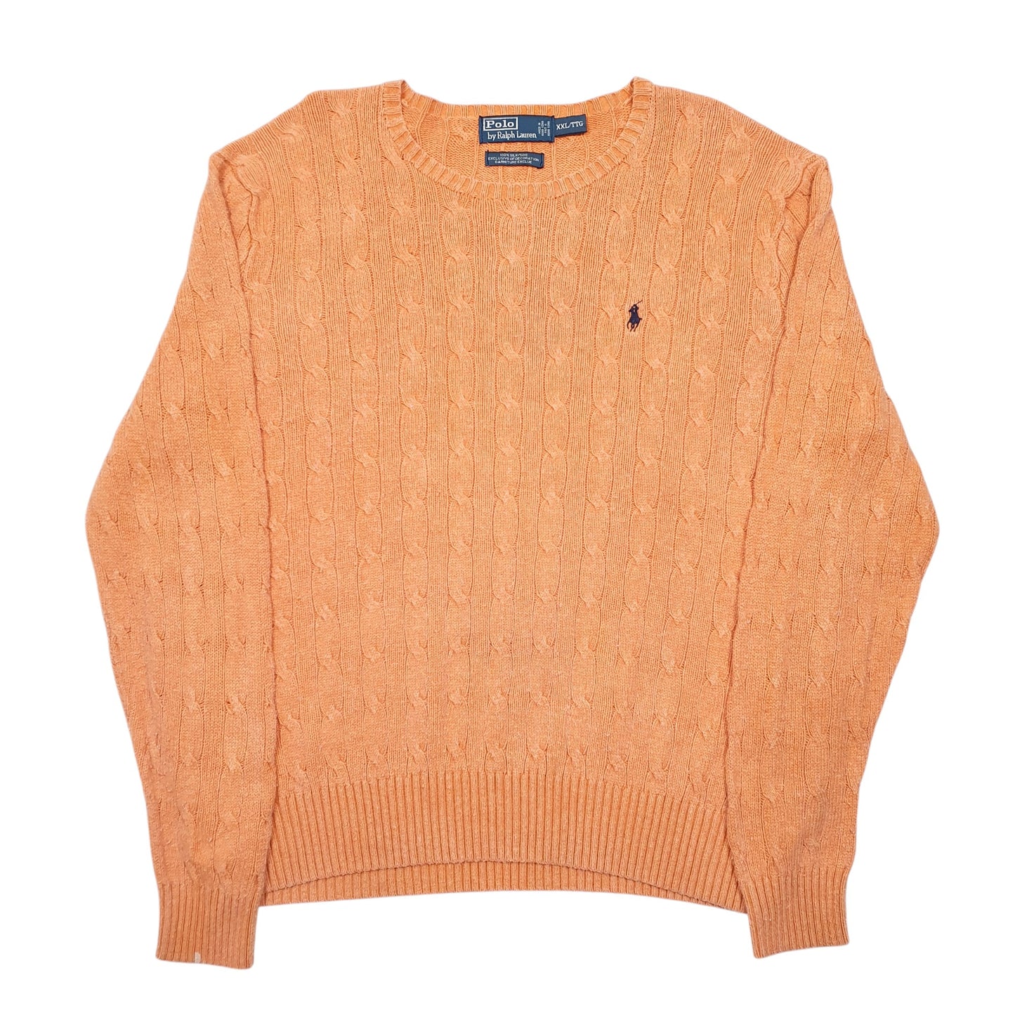 Mens Orange Polo Ralph Lauren Knit Cable Crewneck Jumper