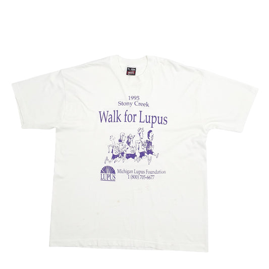 Mens White Fruit Of The Loom Single Stitch Vintage 90s Made In USA Stoney Creek Short Sleeve T Shirt