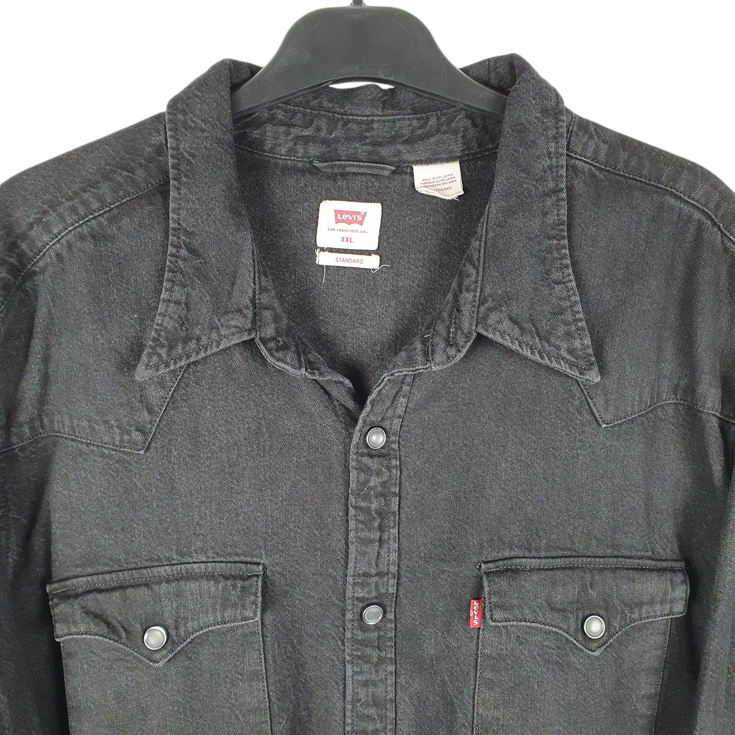 Mens Black Levis Denim Jeans Western Pearl Snap Cowboy Long Sleeve Shirt