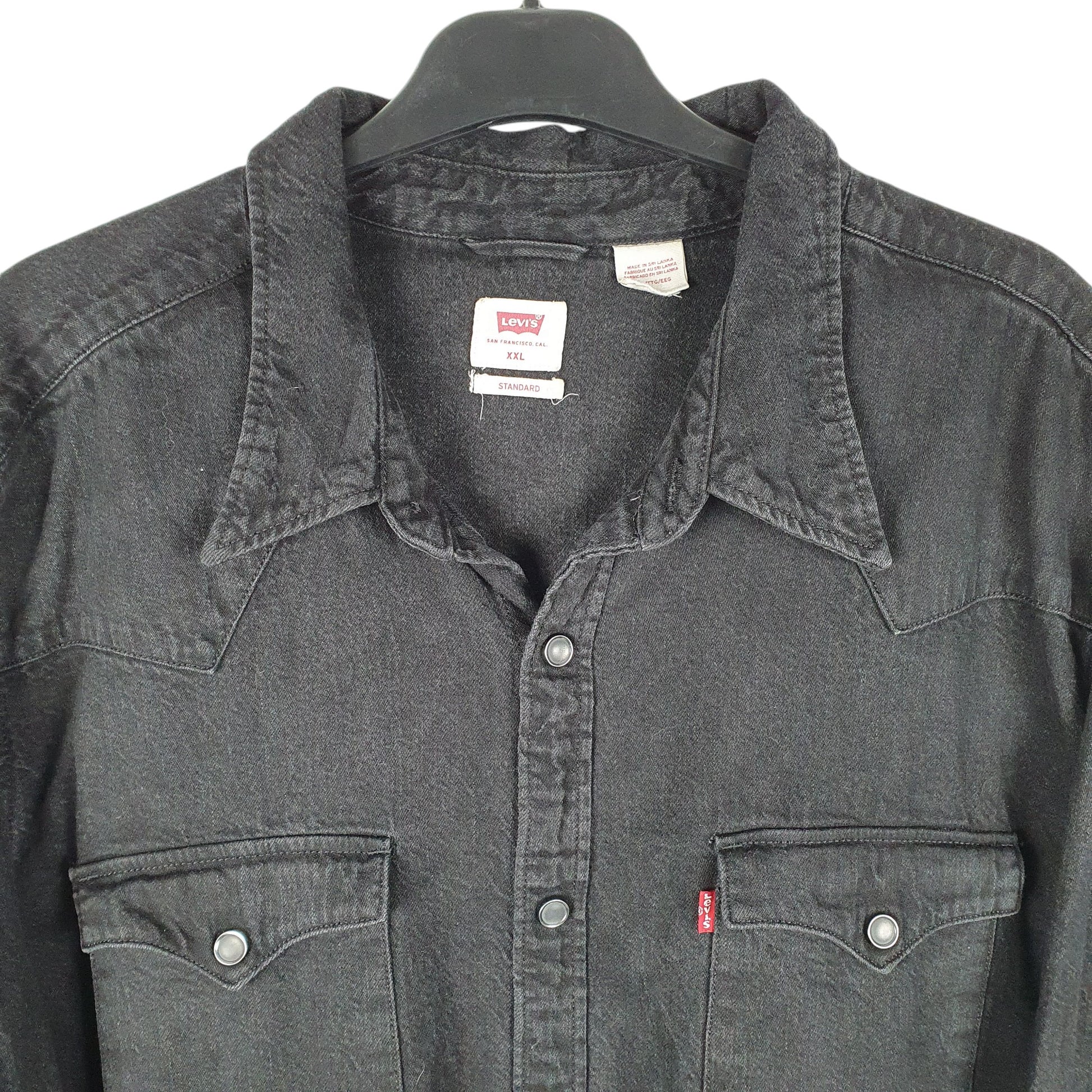Mens Black Levis Denim Jeans Western Pearl Snap Cowboy Long Sleeve Shirt
