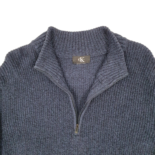 Mens Navy Calvin Klein Chunky Knit Quarter Zip Jumper