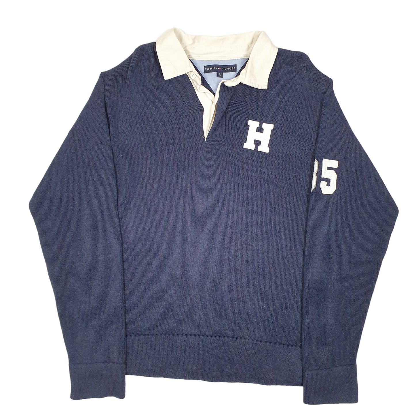 Mens Navy Tommy Hilfiger Knit Rugby V Neck Jumper