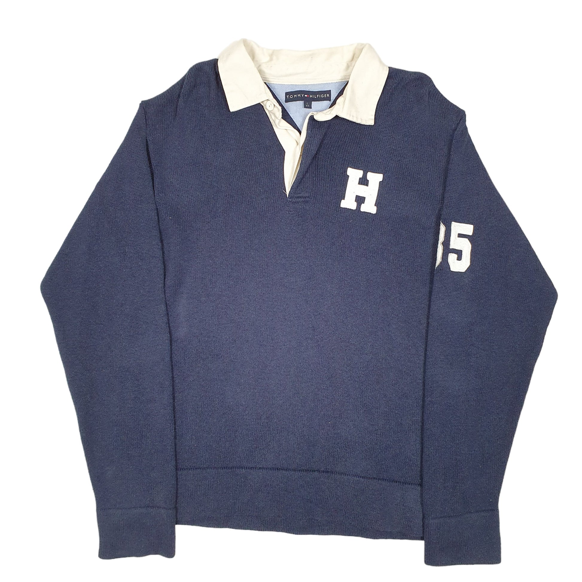 Mens Navy Tommy Hilfiger Knit Rugby V Neck Jumper