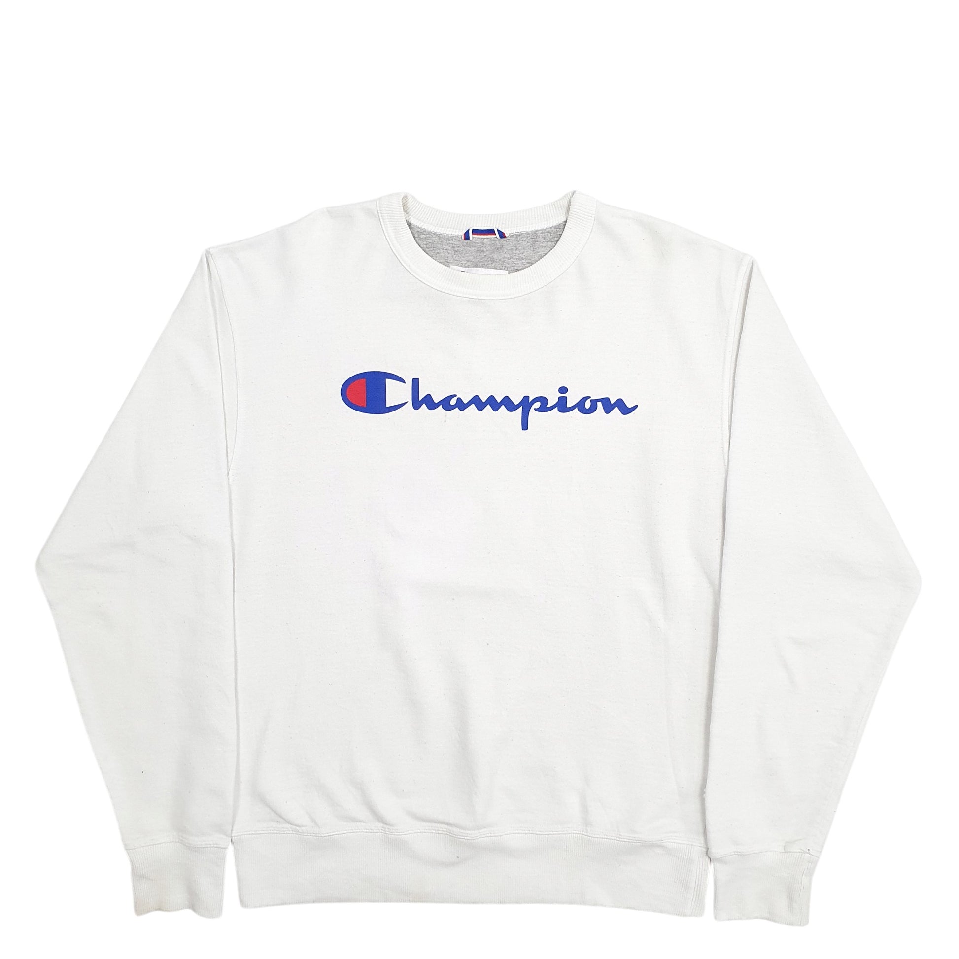 Mens White Champion Spellout Crewneck Jumper