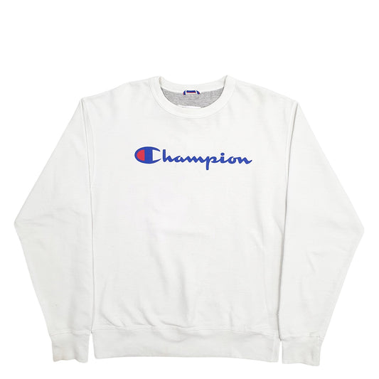 Mens White Champion Spellout Crewneck Jumper