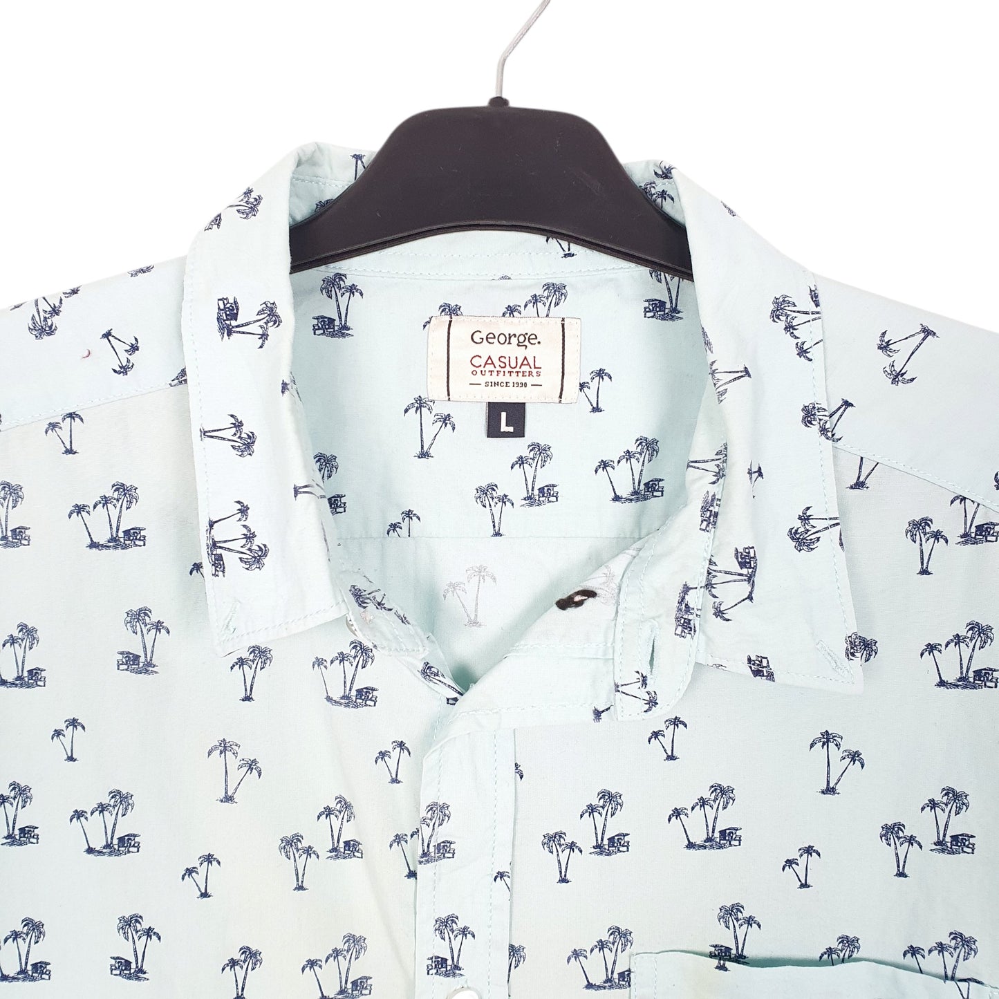 Mens Turquoise George Palm Trees Hawaiian Short Sleeve Shirt