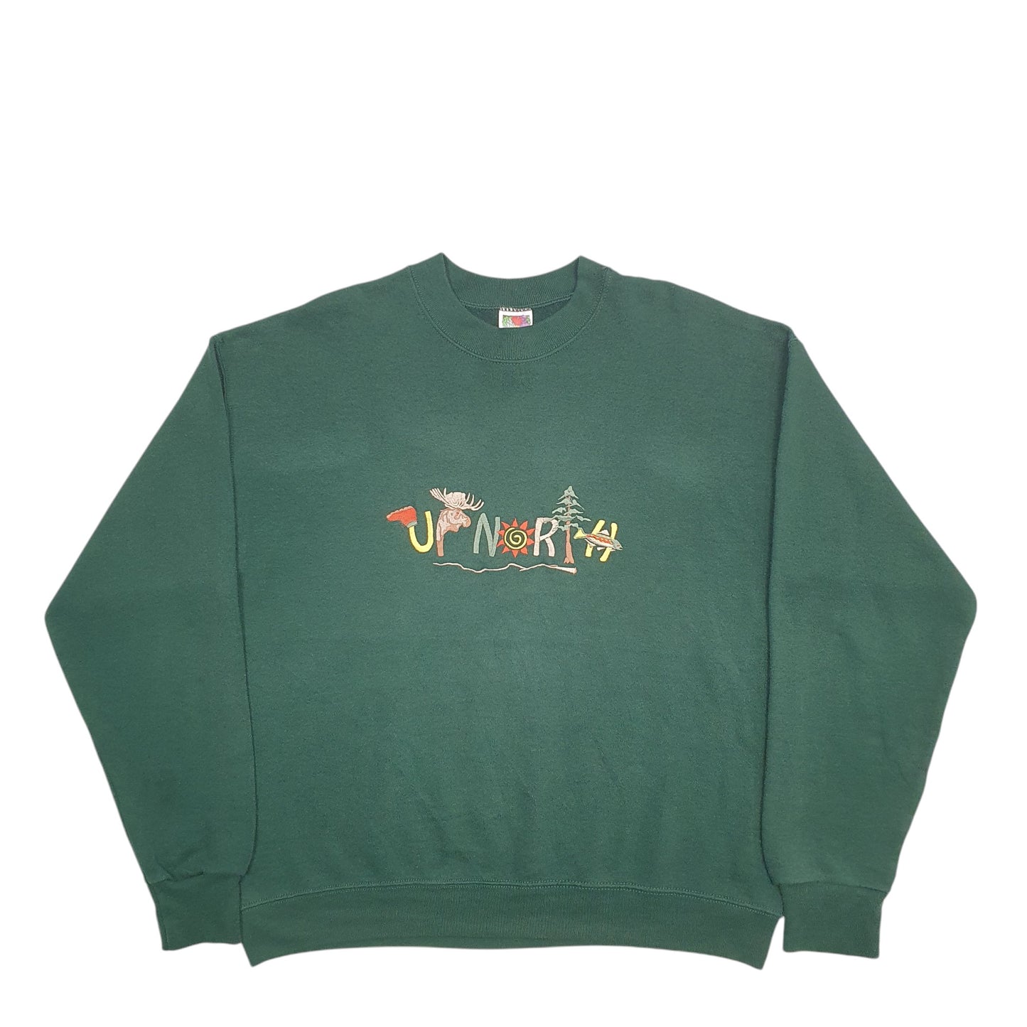 Mens Green Fruit Of The Loom Up Nodth Spellout Crewneck Jumper