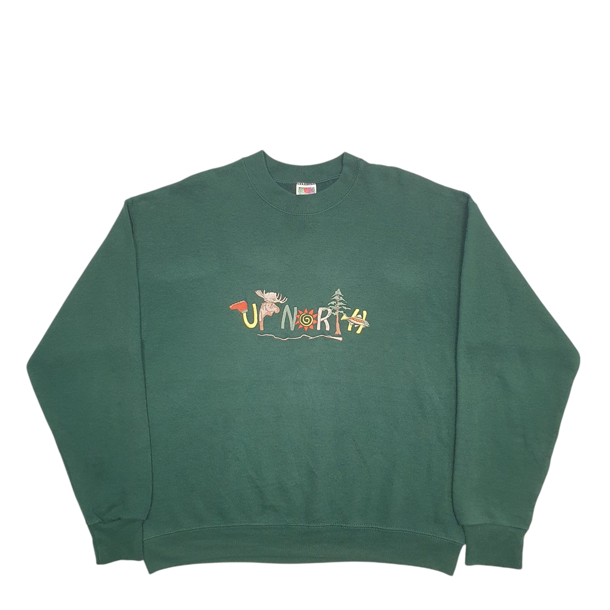 Mens Green Fruit Of The Loom Up Nodth Spellout Crewneck Jumper