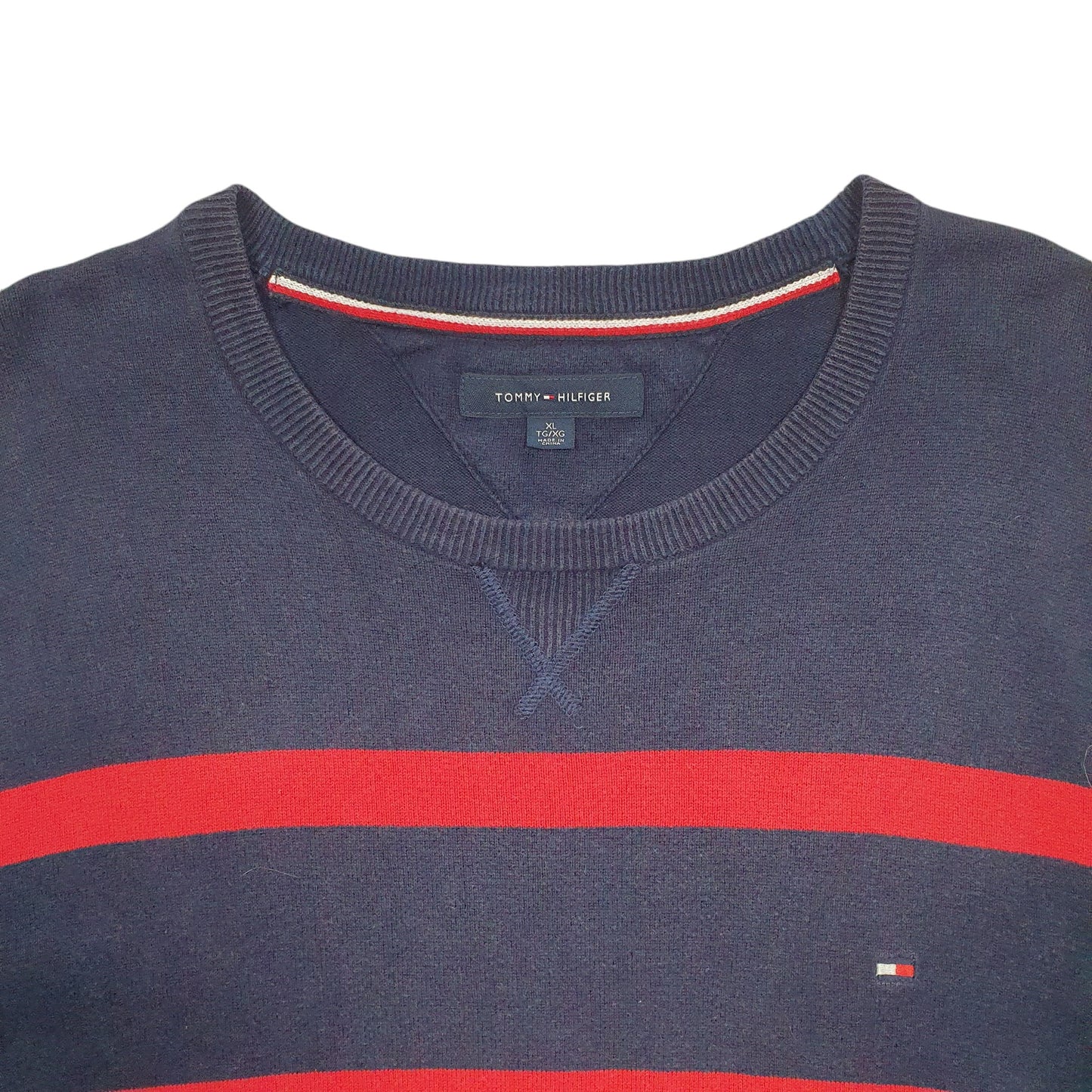 Mens Navy Tommy Hilfiger Stripes Crewneck Jumper