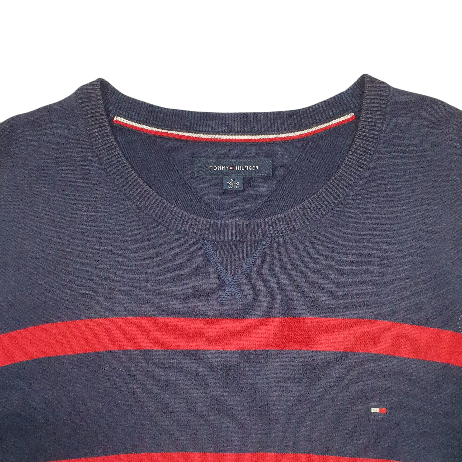 Mens Navy Tommy Hilfiger Stripes Crewneck Jumper