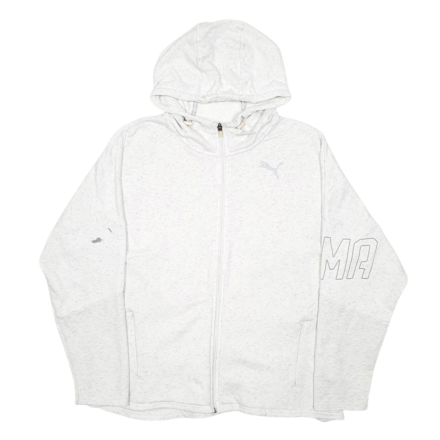 Womens Grey Puma Hoodie Workout Gym Running Full Zip Jumper