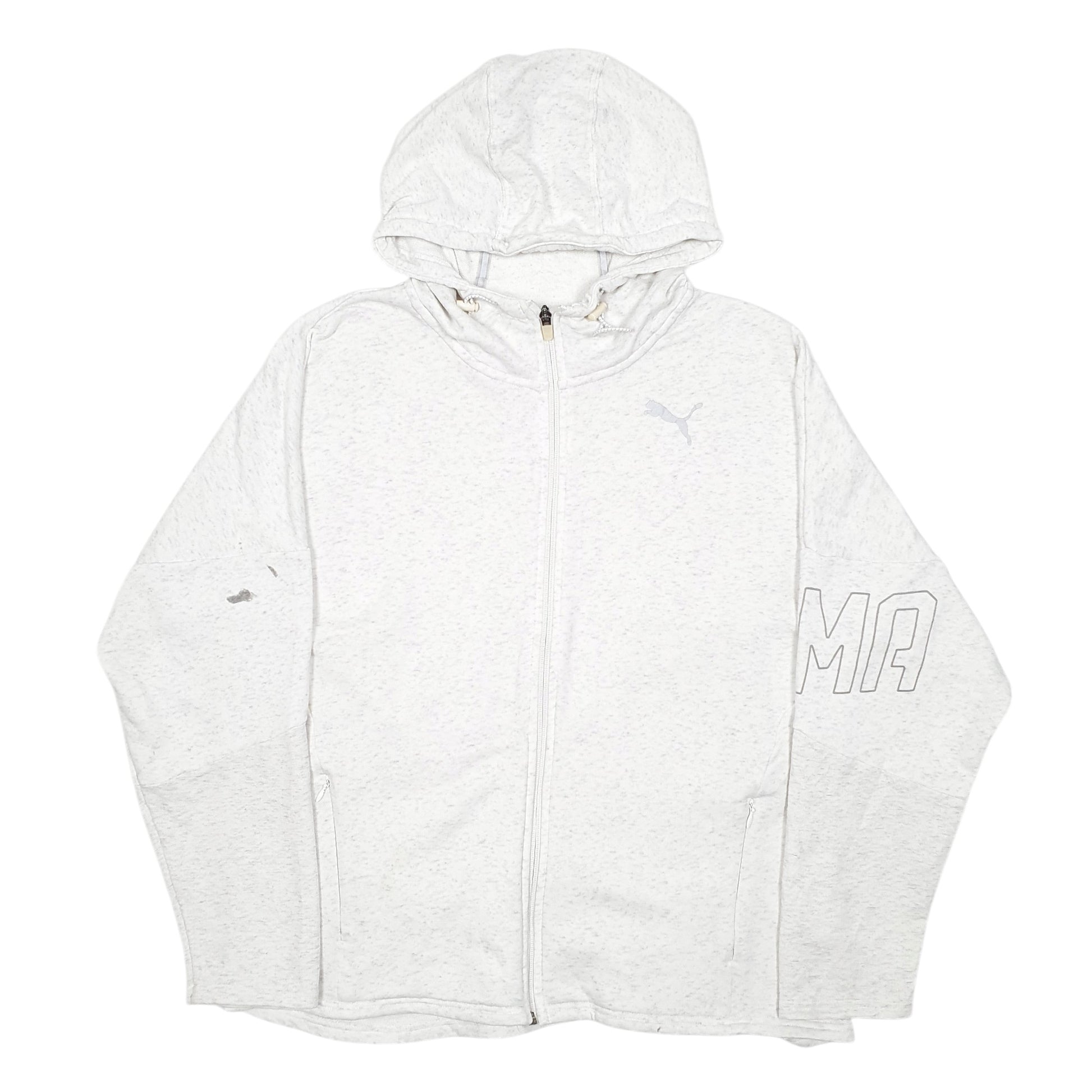 Womens Grey Puma Hoodie Workout Gym Running Full Zip Jumper