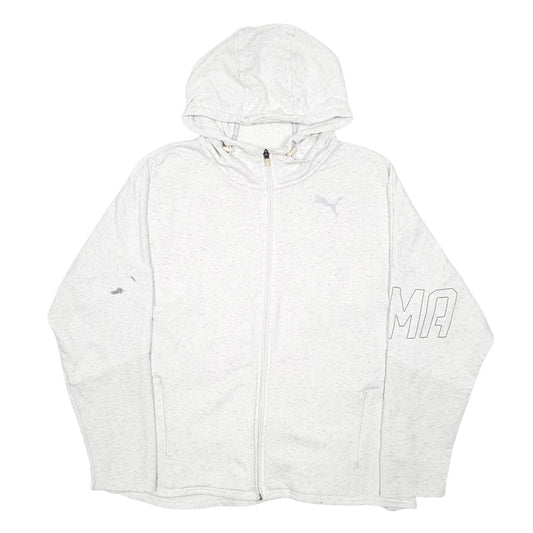 Womens Grey Puma Hoodie Workout Gym Running Full Zip Jumper