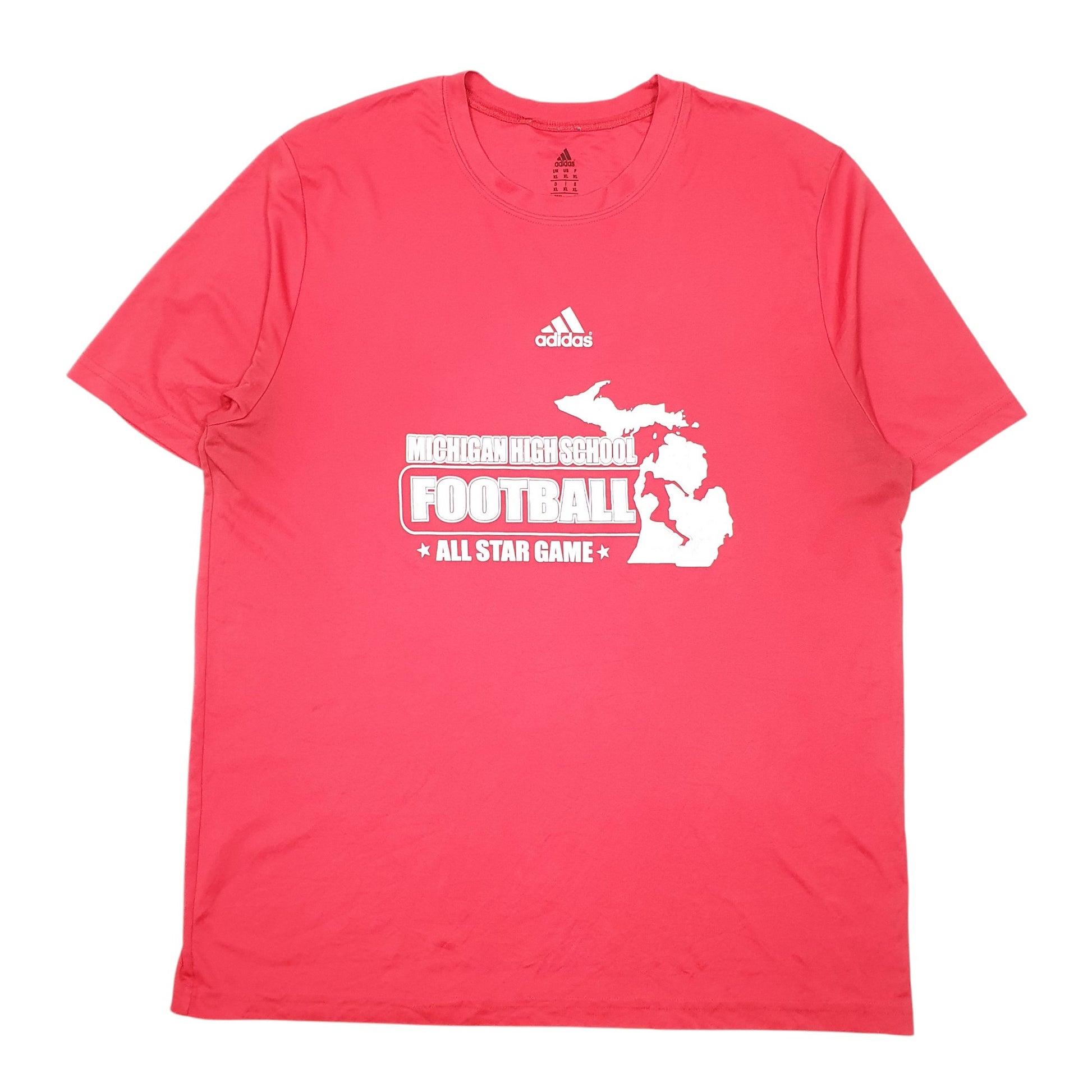 Mens Red Adidas Michigan School Football USA Short Sleeve T Shirt