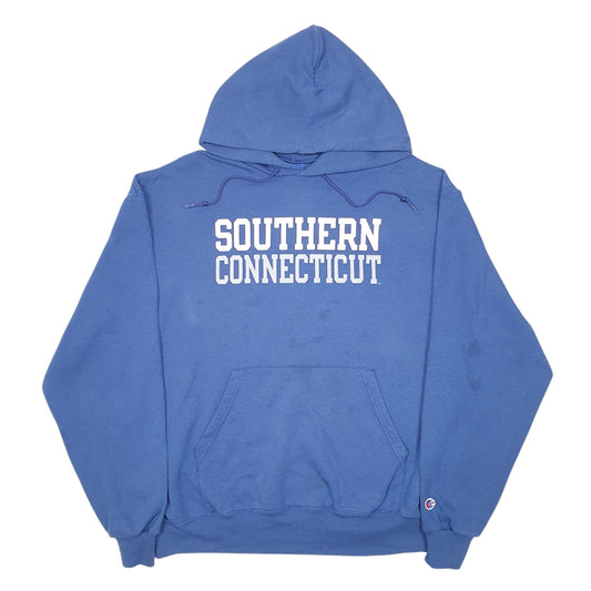 Mens Blue Champion Southern Connecticut College USA Spellout Hoodie Jumper