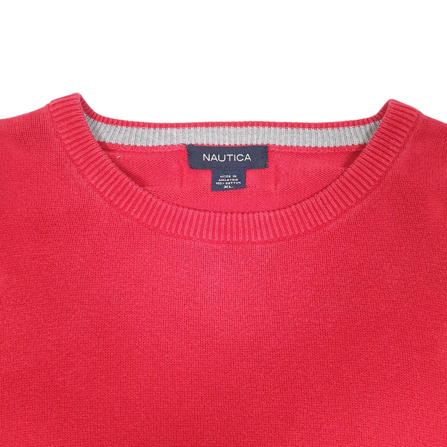 Mens Red Nautica Knit Stripe Crewneck Jumper