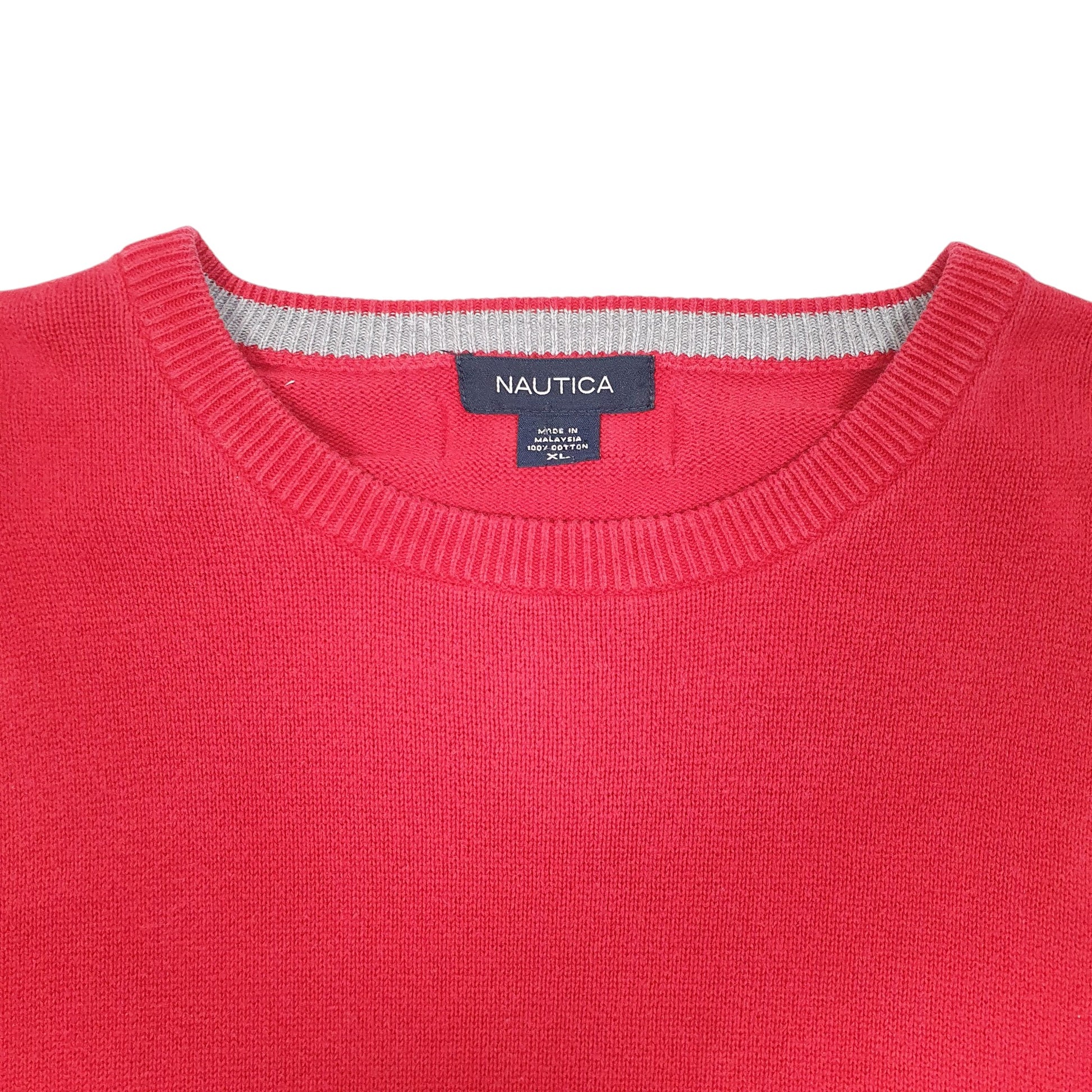 Mens Red Nautica Knit Stripe Crewneck Jumper