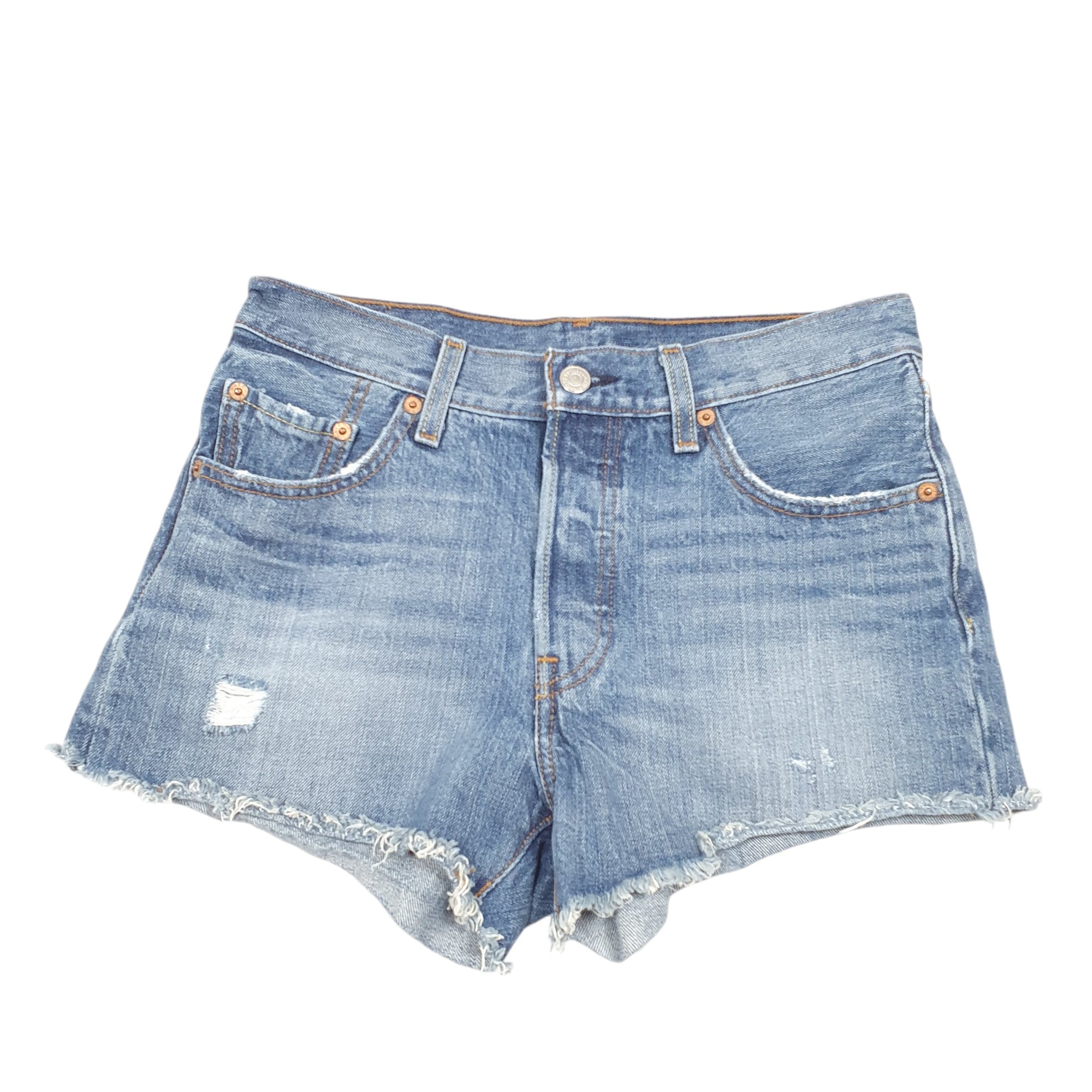 Levis 501 Jorts Hot Pants Distressed Blue Denim Jeans Cotton Shorts W28