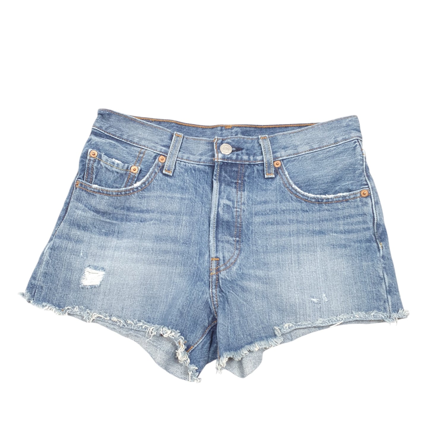 Womens Blue Levis 501 Jorts Hot Pants Distressed Denim Shorts