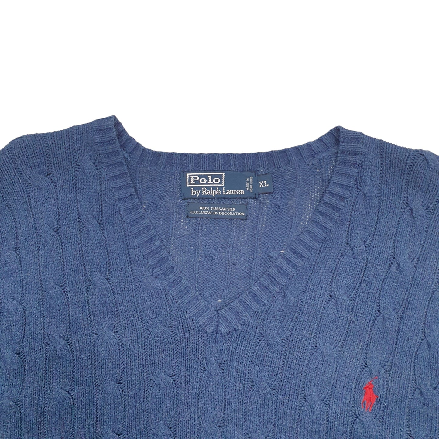 Mens Blue Ralph Lauren Tussah Silk Cable Knit Crewneck Jumper
