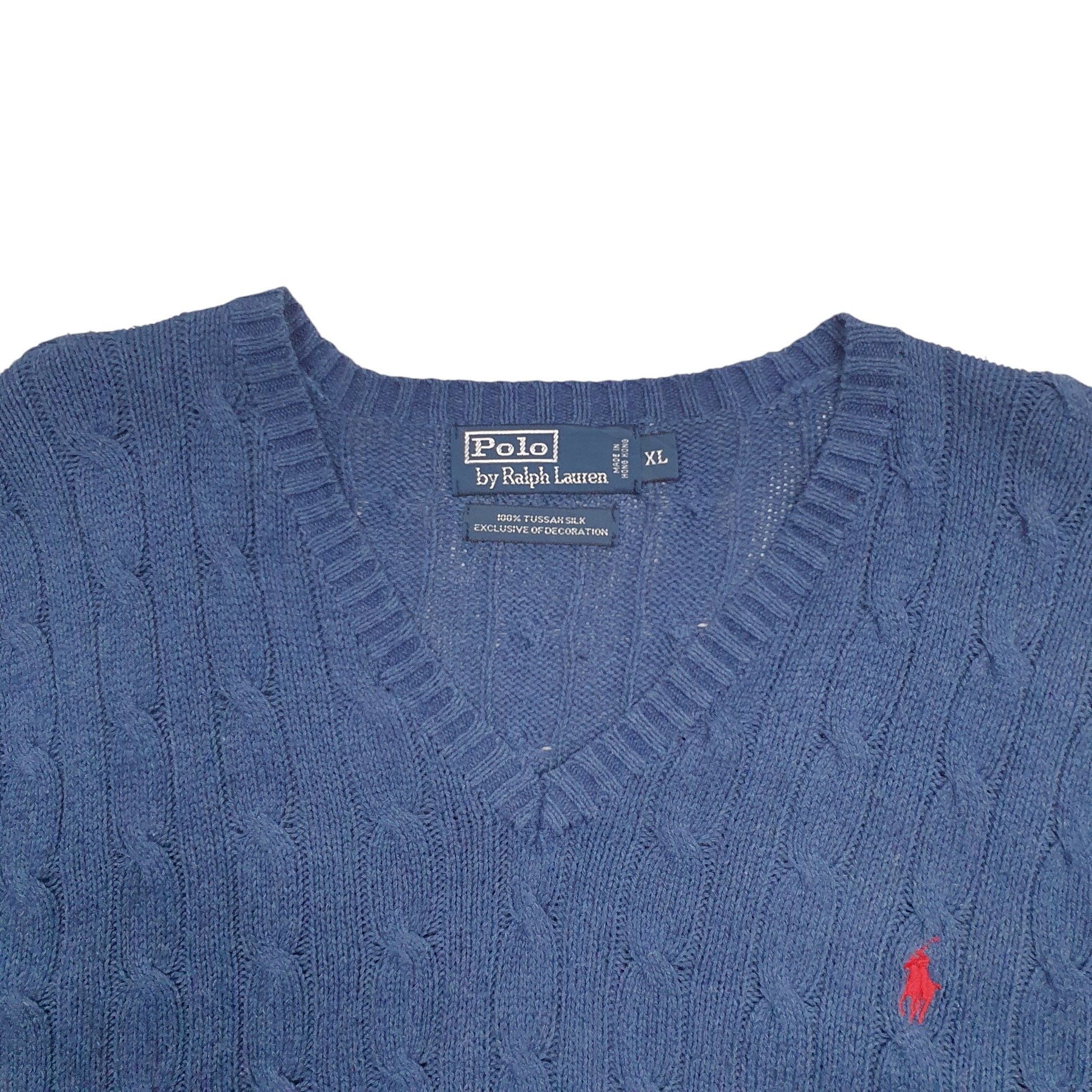 Mens Blue Ralph Lauren Tussah Silk Cable Knit Crewneck Jumper
