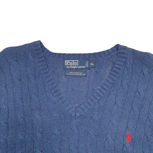 Mens Blue Ralph Lauren Tussah Silk Cable Knit Crewneck Jumper