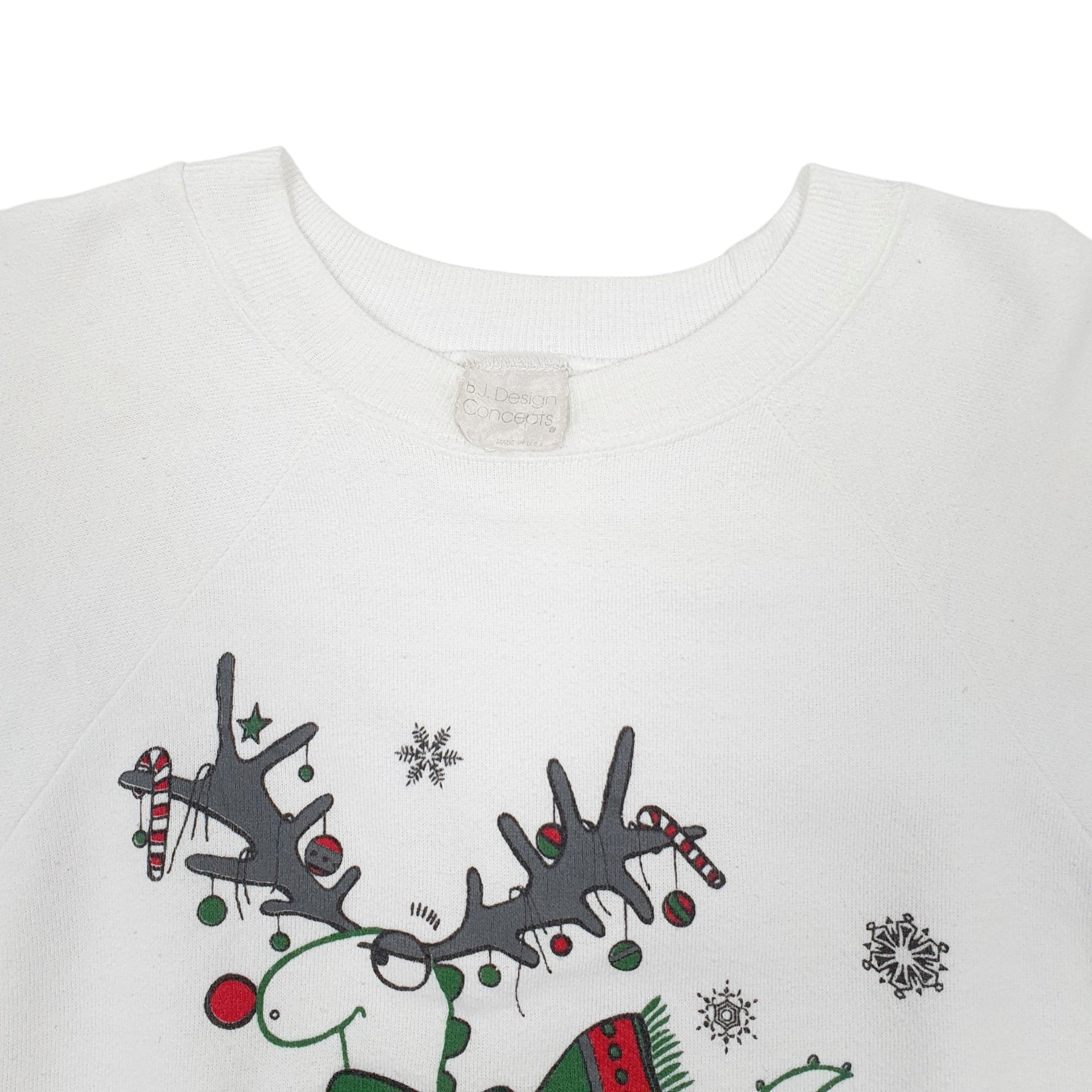 Mens White B.J Design Vintage 90s Made In USA Christmas Crewneck Jumper