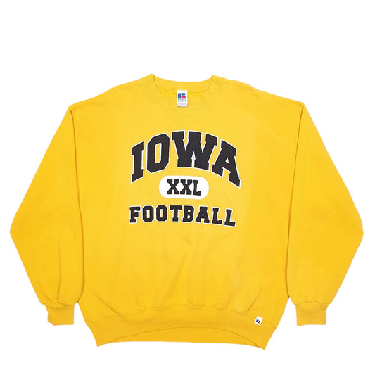 Mens Yellow Russell Athletic IOWA Football Spellout Vintage Crewneck Jumper