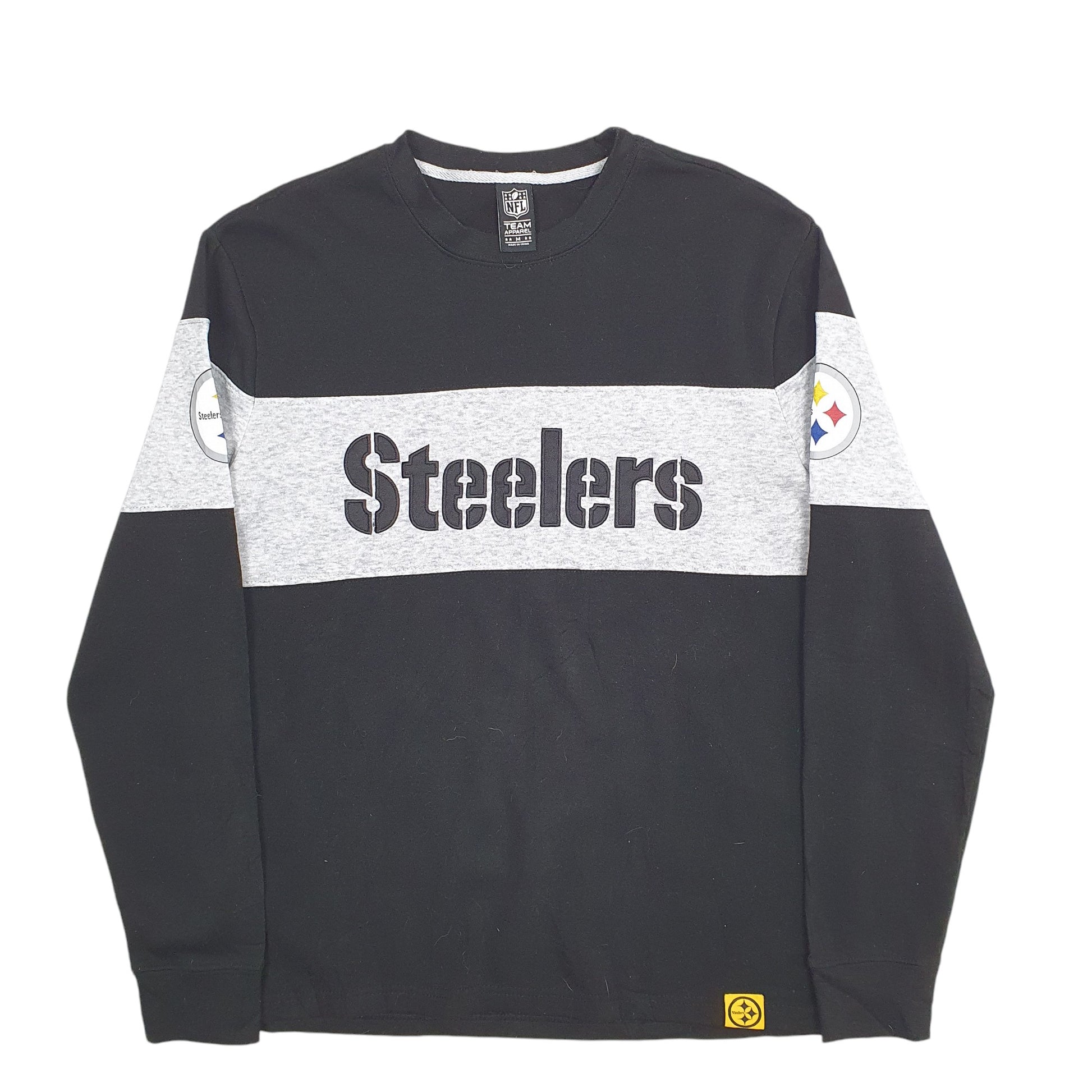 Mens Black NFL Steelers Spellout Football Crewneck Jumper