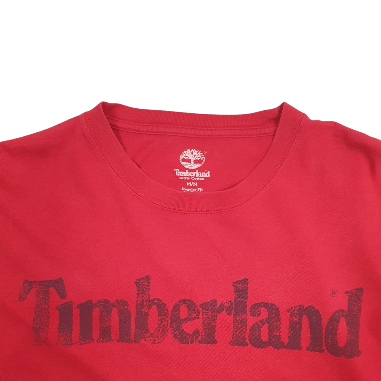 Mens Red Timberland Spellout Short Sleeve T Shirt