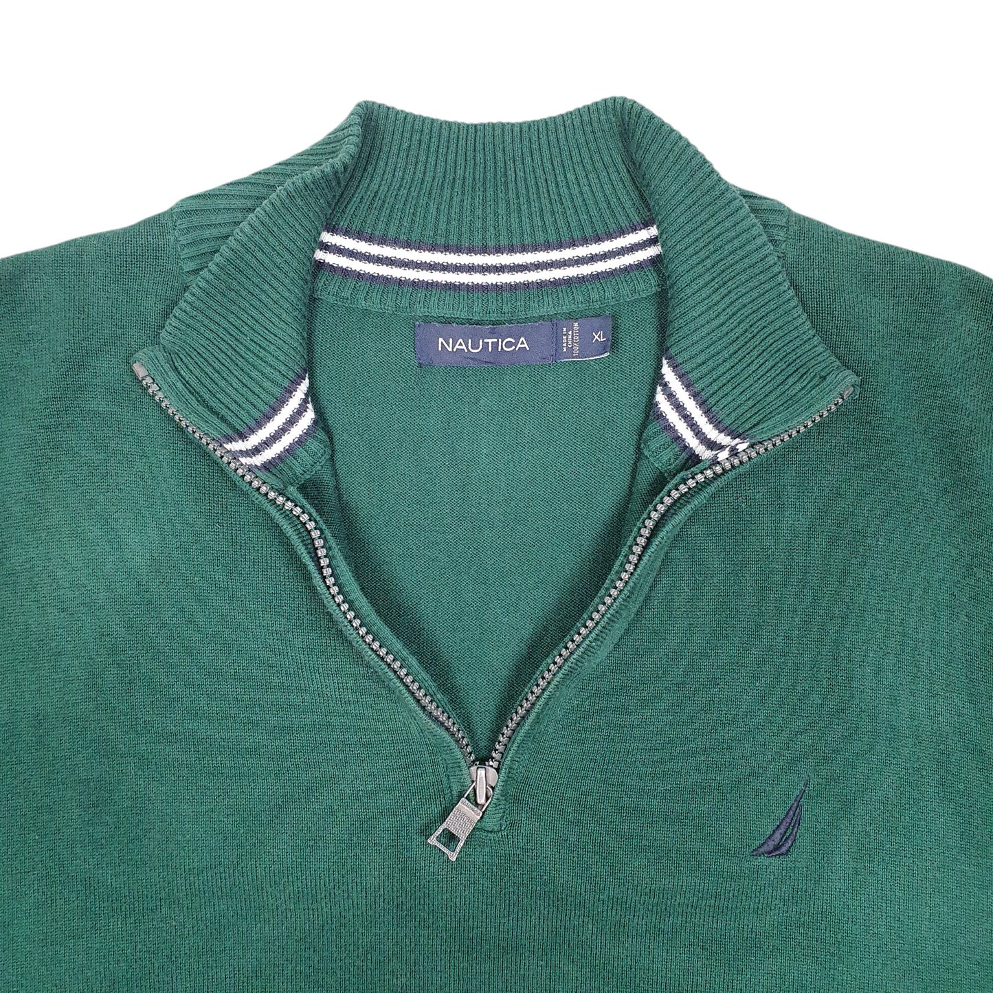 Mens Green Nautica Knit Sweater Quarter Zip Jumper