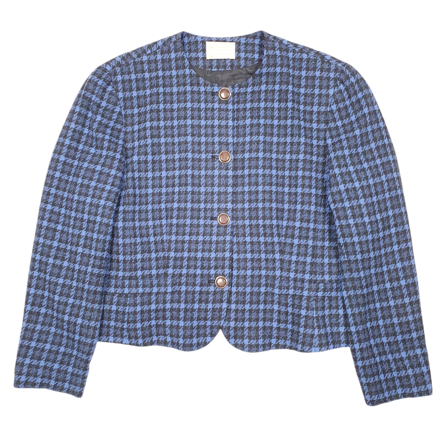 Womens Blue Pendleton Vintage 80s Houndstooth Made In USA  Coat