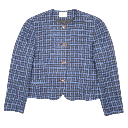 Womens Blue Pendleton Vintage 80s Houndstooth Made In USA  Coat