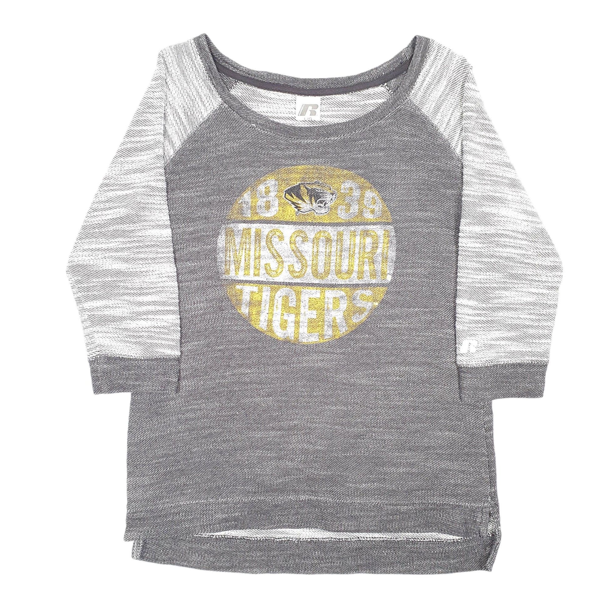 Womens Grey Russell Missouri Tigers Football Half Sleeve USA Crewneck Jumper