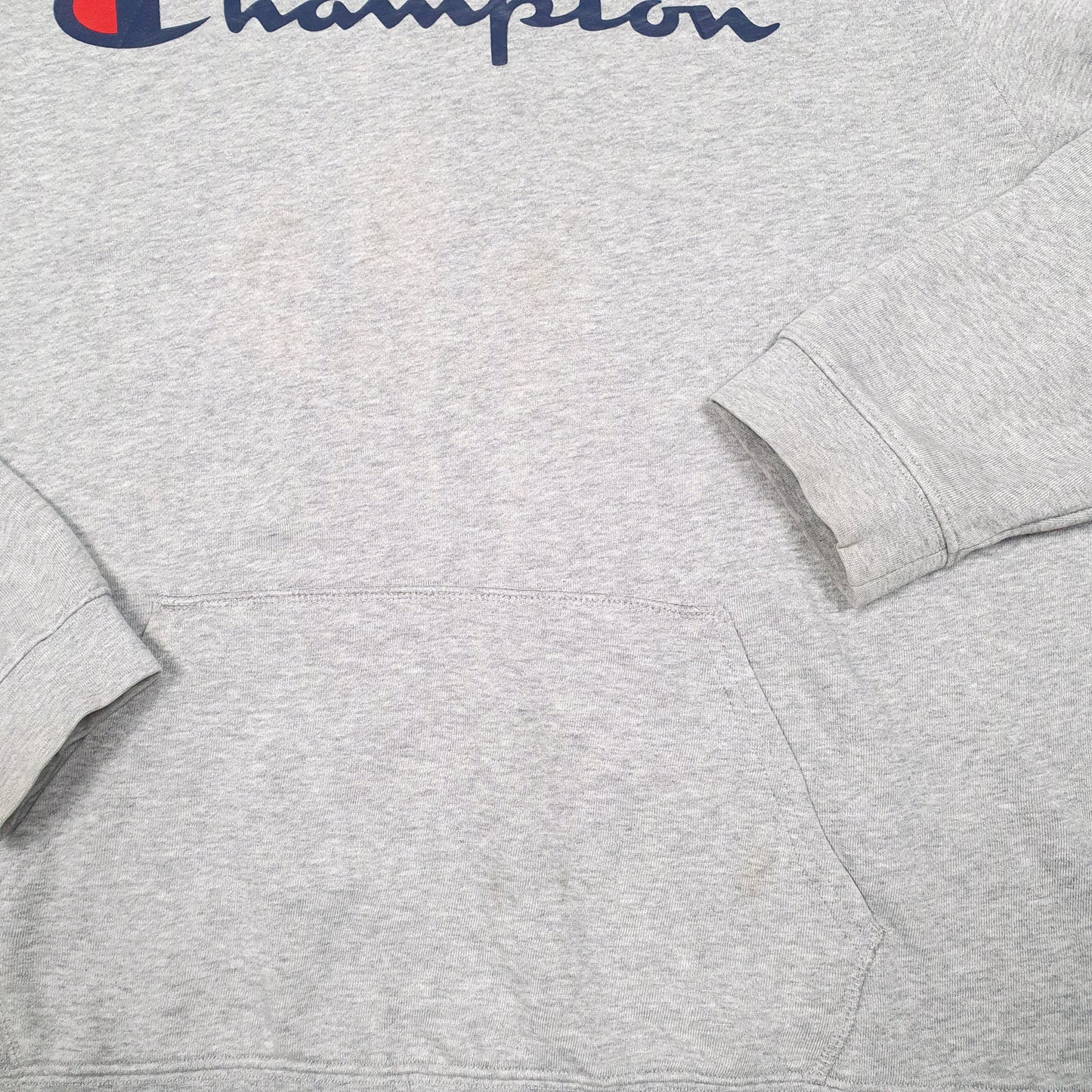 Mens Grey Champion Script Hoodie Jumper