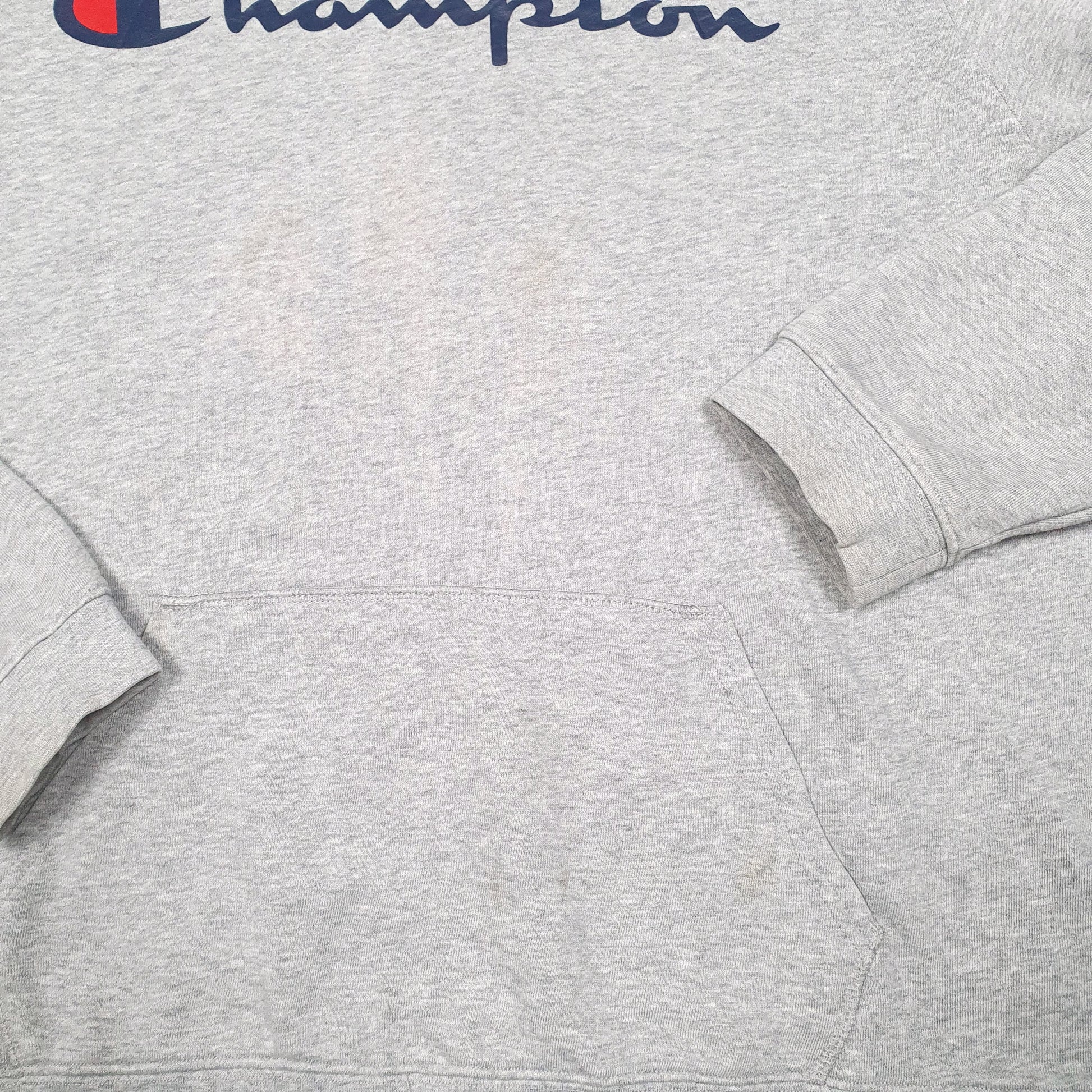 Mens Grey Champion Script Hoodie Jumper
