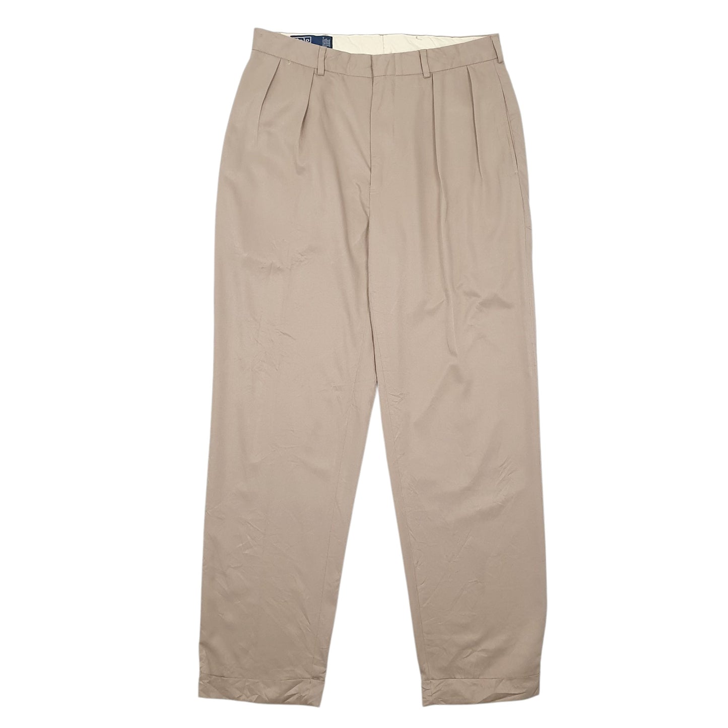 Mens Brown Polo Ralph Lauren Vintage 90s/00s Double Pleated Chino Trousers