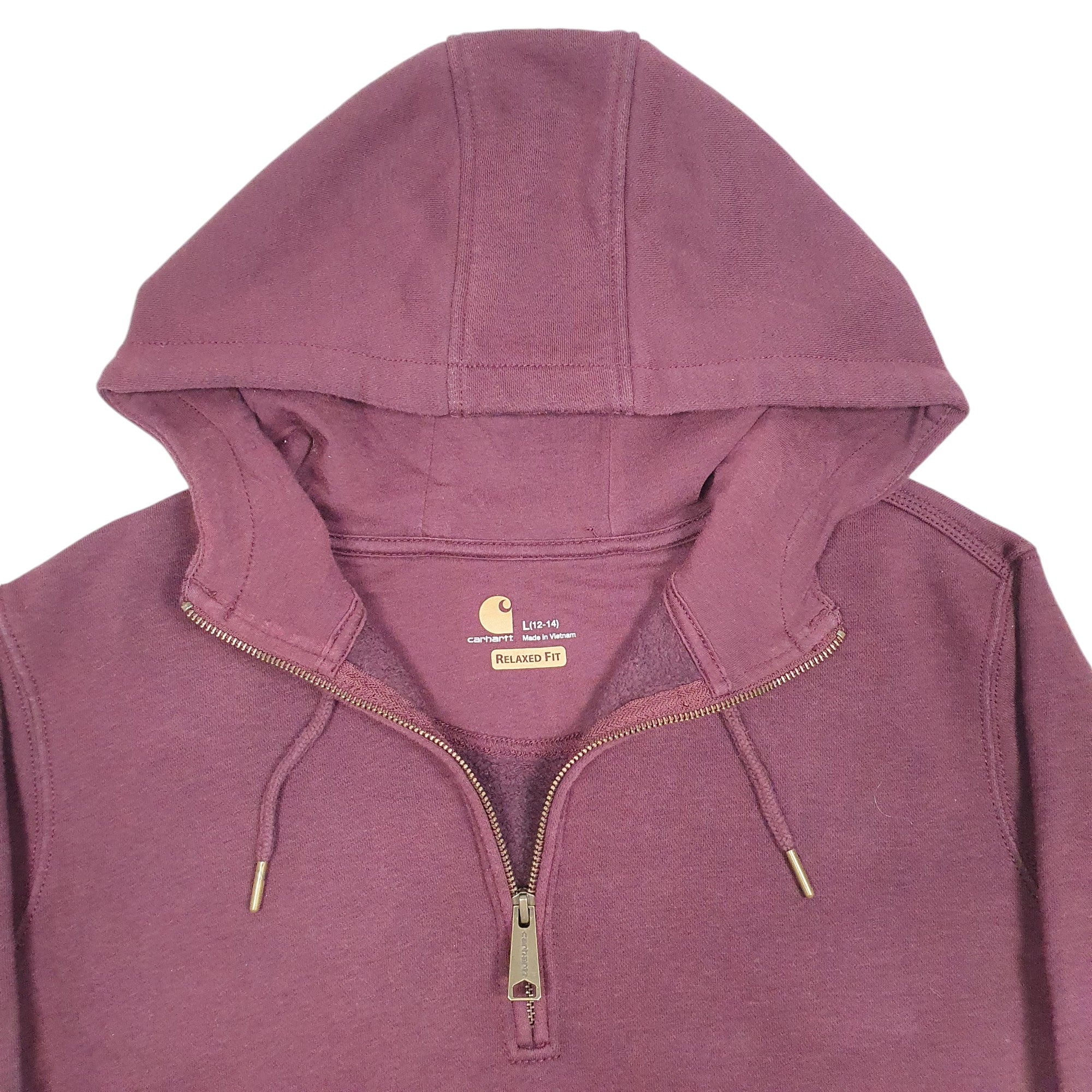 Womens Carhartt Burgundy Hoodie Workwear Quarter Zip Jumper L Bundl Clothing