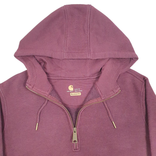 Womens Burgundy Carhartt Workwear Quarter Zip Hoodie Jumper