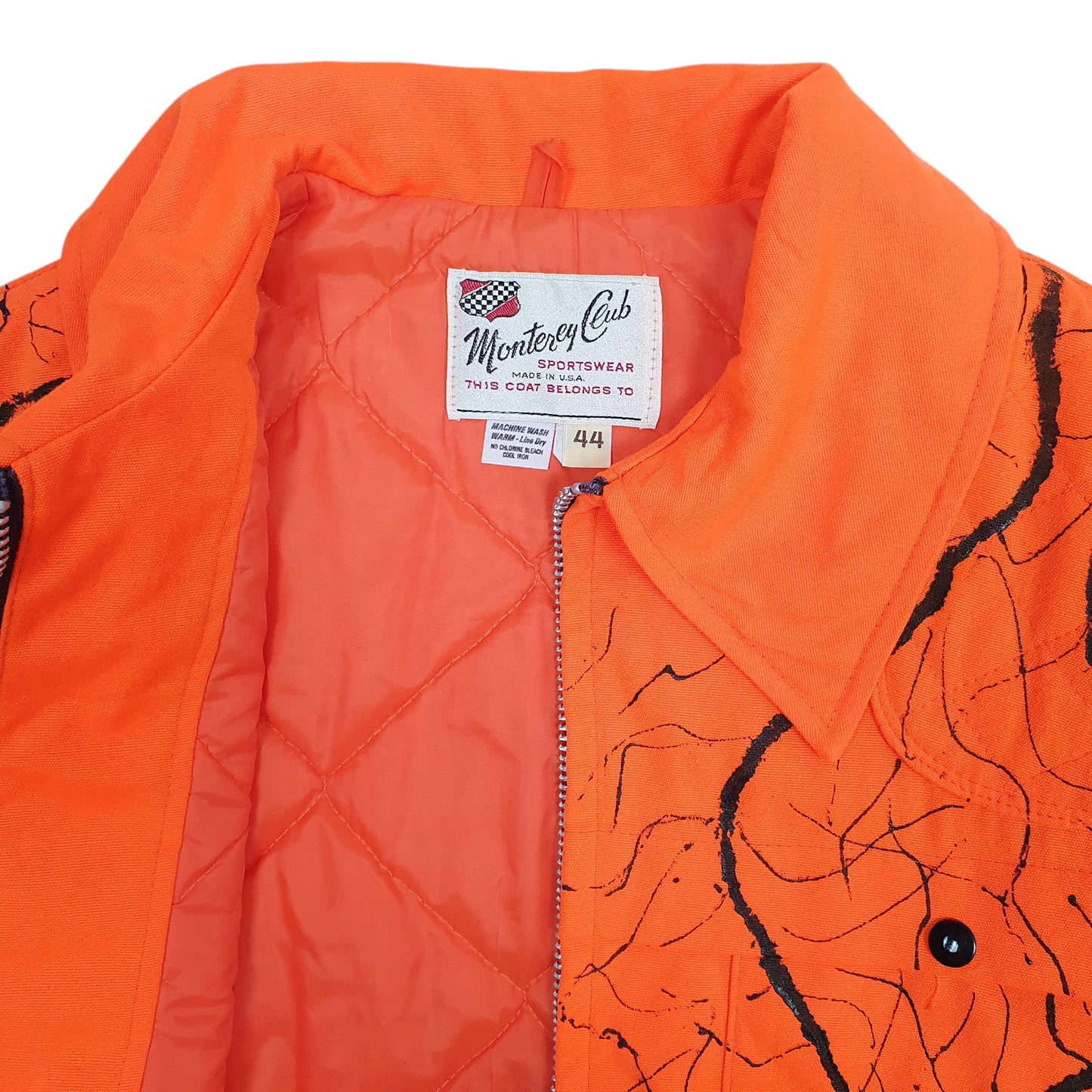 Mens Orange Monterrey Club Sportswear Vintage 1970s Made In USA Hunting Game Crewneck Coat