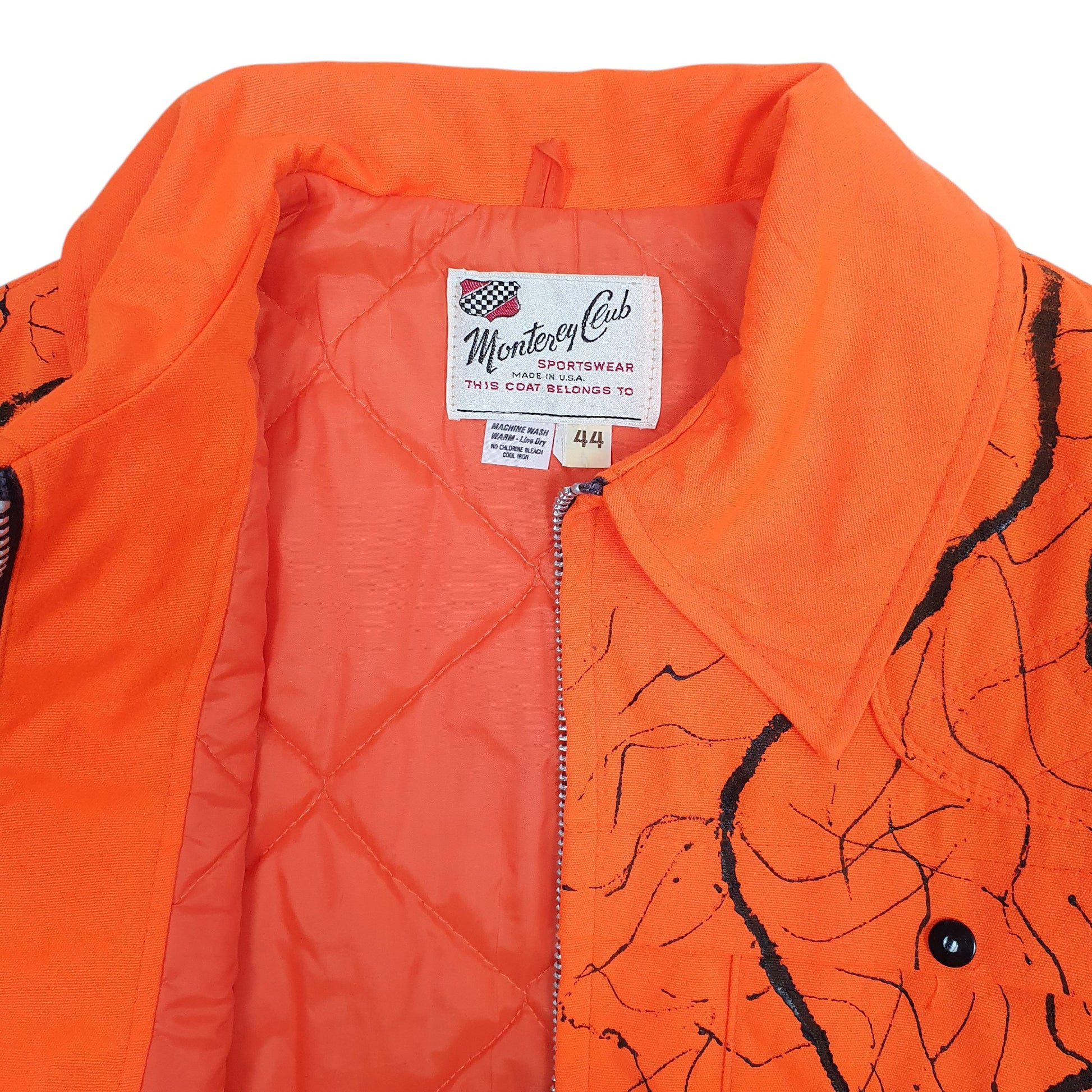 Mens Orange Monterrey Club Sportswear Vintage 1970s Made In USA Hunting Game Crewneck Coat