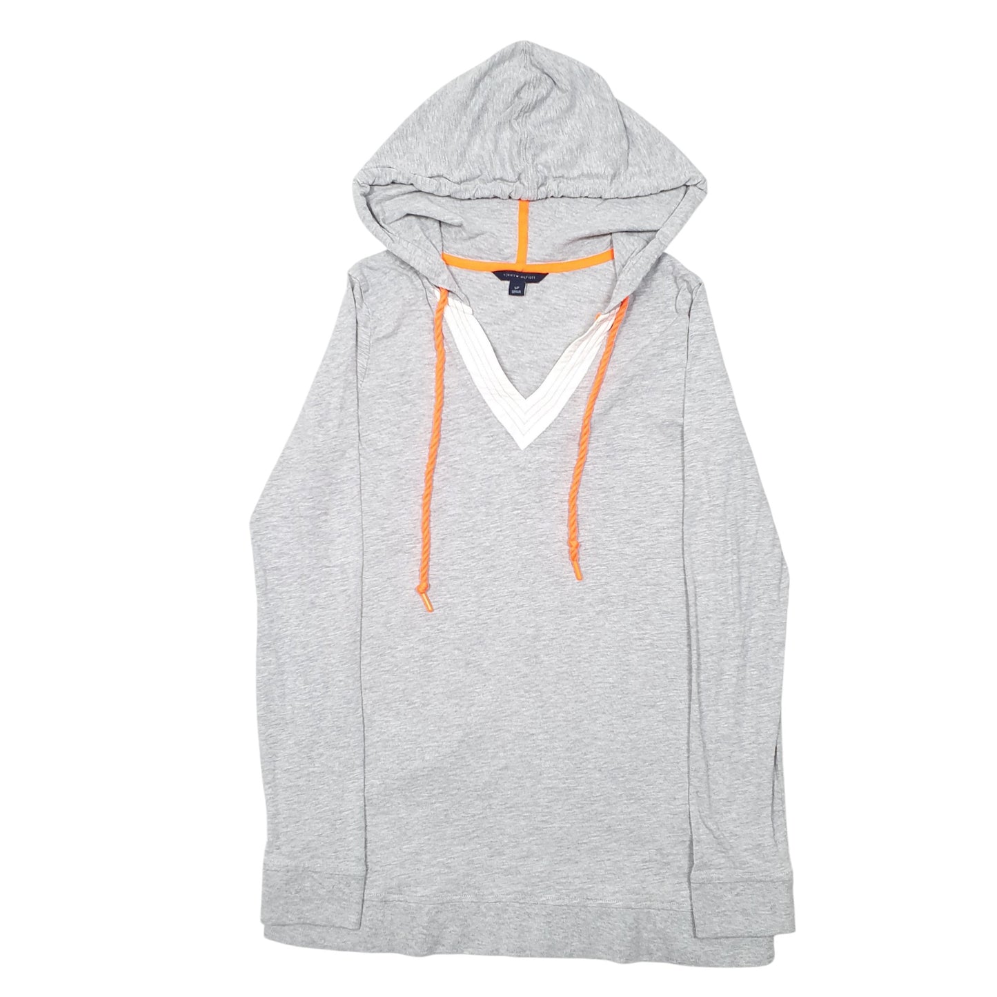 Womens Grey Tommy Hilfiger Hooded V Neck Long Sleeve T Shirt