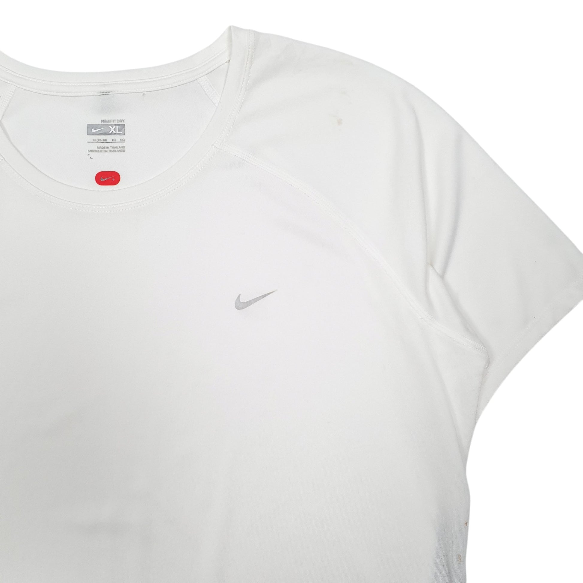 Womens White Nike Active Fit Dry Gym Workout Running Short Sleeve T Shirt