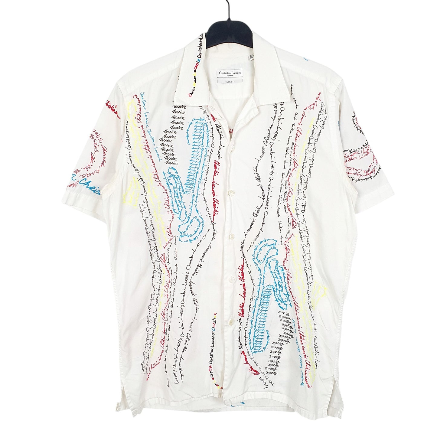 Mens White Christian Lacroix Homme Embroidery Signature Short Sleeve Shirt
